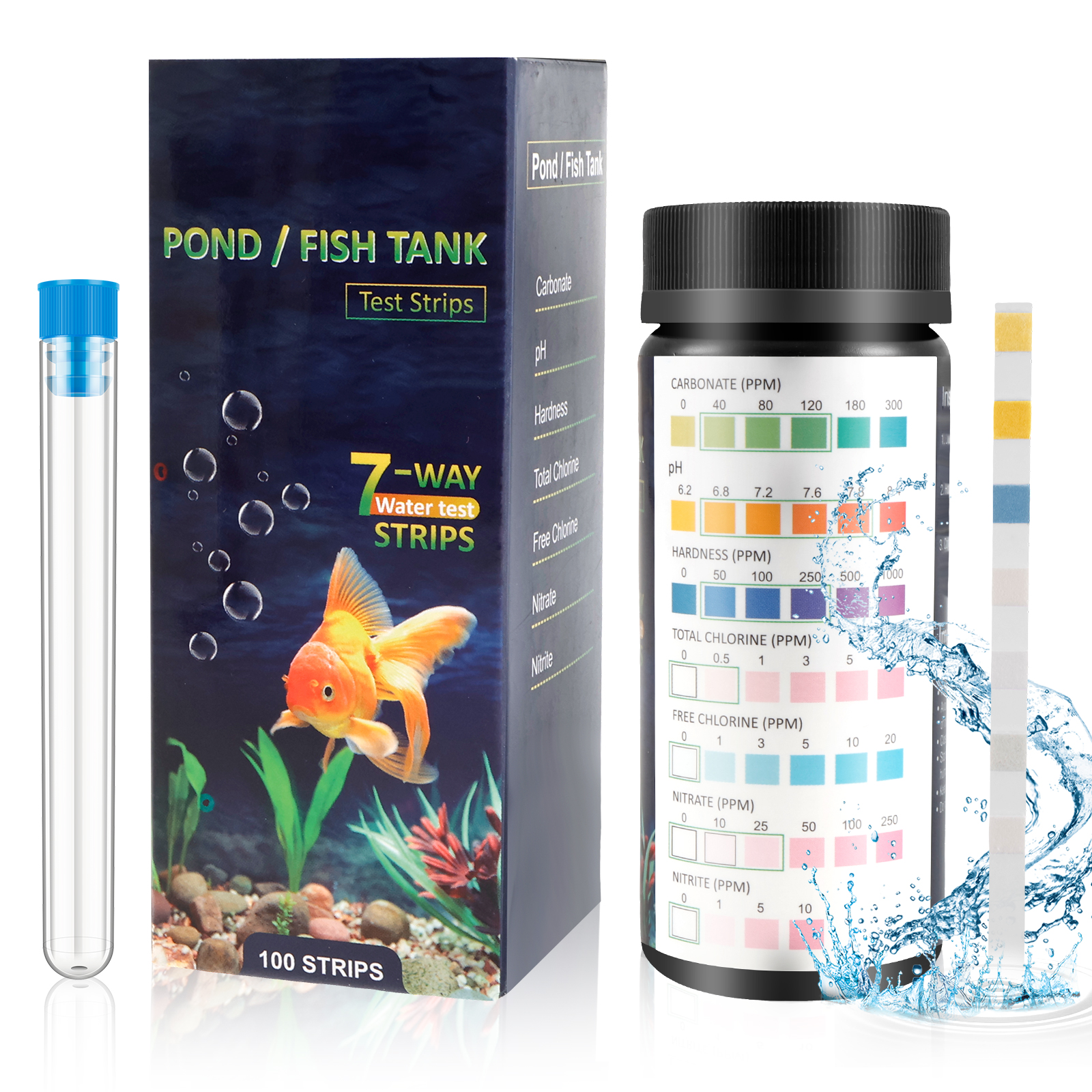 Marine Aquarium Water Test Kit - 100Pcs 7 in 1 Aquarium Test